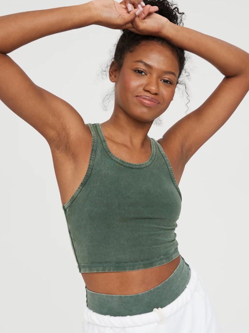 aerie offline Mineral Wash Olive Cropped Tank Large